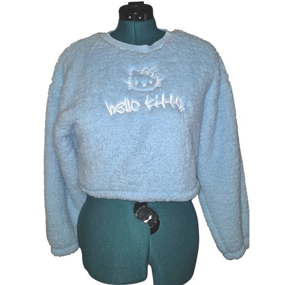 HELLO Kitty & Friends x Forever21 Baby Blue Fleece Kidcore Pullover Crop Top M - Picture 2 of 6